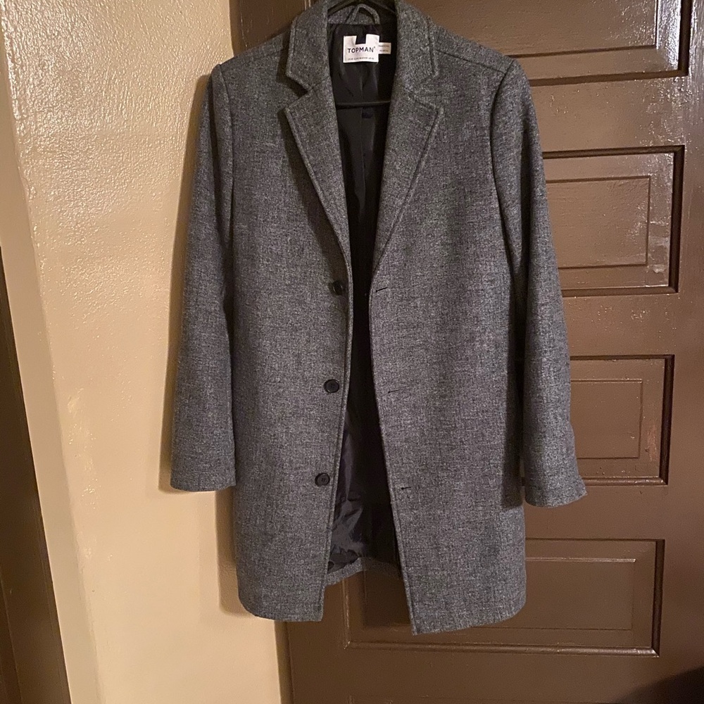 Topman Topcoat Salt and Pepper XS